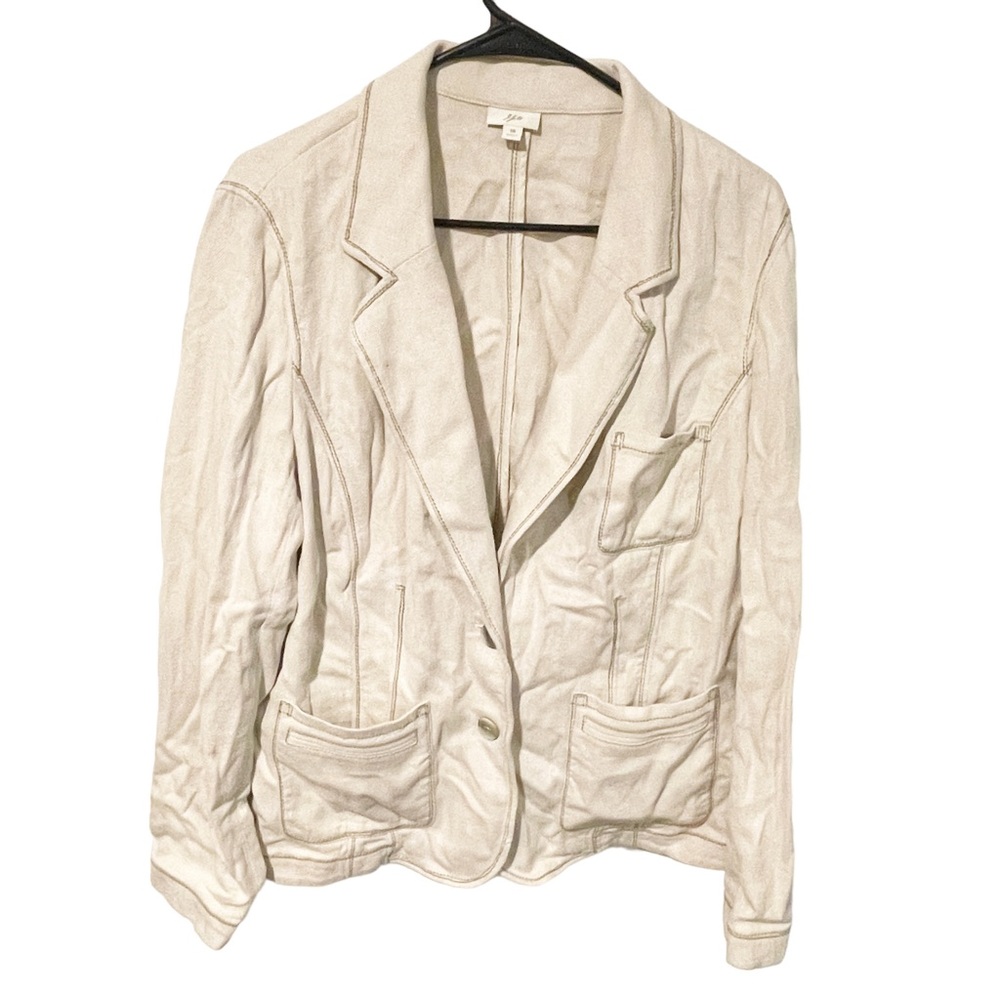 J.Jill Plus Size 18 Oatmeal Blazer Linen‎ Blend Coat Jacket Women’s Tan